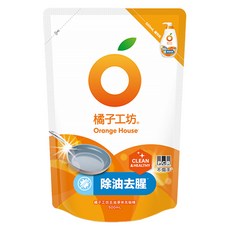Orange House 橘子工坊 去油淨味碗盤洗滌液補充包 500ml, 天然橘油配方, 溫和洗淨不傷手, 1包