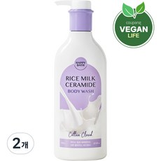 해피바스 라이스 밀크 세라마이드 바디워시 코튼 클라우드향, 650g, 2개