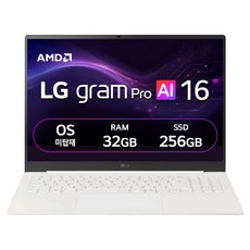 LG전자 2026 그램 AI 16 라이젠 AI 400 시리즈 방문설치, 에어로미늄 화이트, 256GB, 32GB, Free DOS, 16ZD95U-GX79K