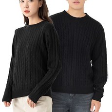 CARET 中性麻花紋毛衣, 黑, S