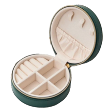 PORA BELLA 皮革圓形首飾盒, AC-27 綠色, 尺寸 10公分x10公分x4.5公分