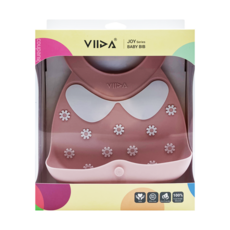 VIIDA 便攜式矽膠圍兜, 食品級矽膠材質, 防水防油好清洗, 四階段可調整脖圍, 草莓牛奶, 1個