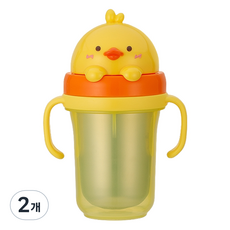 에디슨 프렌즈 흘림방지 이중 스텐 빨대컵2, 300ml, 2개, 오리