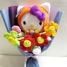 조화 스마일 꽃인형 + 헬로키티 인형 + 츄파춥스 사탕 5p, 랜덤발송