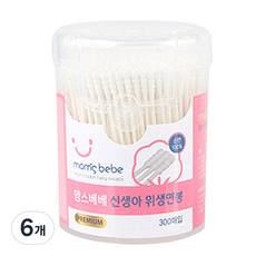 맘스베베 신생아 위생면봉, 300개입, 6개