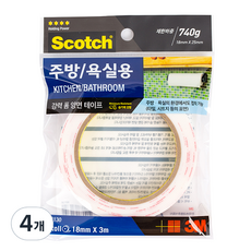 스카치 주방욕실용 폼 양면테이프 18mm x 3m, 4개