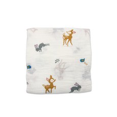 OhBabyLying 嬰兒紗布包巾 120 x 110cm 小鹿兔兔款，柔軟透氣多用途，寶寶四季皆宜舒適蓋毯, 小鹿兔兔