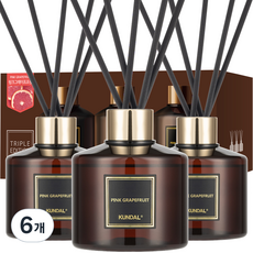KUNDAL 昆黛爾 家用淨化空氣 香薰擴香瓶 3入組+擴香棒 15根, Pink Grapefruit, 200ml, 6瓶