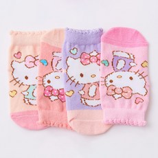 oneder 旺達 凱蒂貓 Hello Kitty 寶寶襪 直版襪 愛心款 9-14cm 舒適透氣 可愛造型, 9~14cm, 愛心