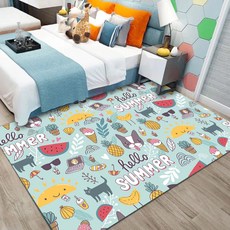 加大萬用卡通大地毯 80*160cm, 水晶絨面料, 安全防滑, 80 x 160cm, 樂活夏天, 1個