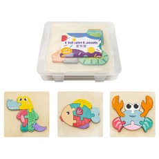 OhBabyLaugh 寶寶3D立體卡扣拼圖3件禮盒組, 附收納盒, 適合送禮, 3片, 1組