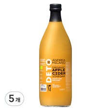 안드레아밀라노 유기농 애플 사이다 비니거 사과식초, 1L, 5개
