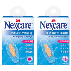 3M Nexcare 克淋濕防水透氣繃, 小切割傷用, 超強黏力, 完全防水, 高效透氣, 10片, 2.6 x 5.7cm, 2盒