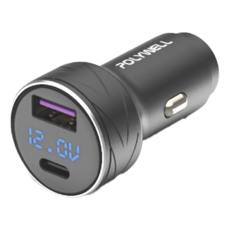 POLYWELL 寶利威爾 USB + Type-C 雙孔車用充電器, C16-A16, 黑色