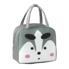 卡通圖案手提便當袋, 防水牛津布, 22*15*17cm, 22 x 15 x 17cm, 灰色小狸, 3個