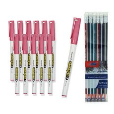 모나미 중간 글씨용 네임펜 F 12p + 스카이글로리 삼각 지우개 연필 12p 세트, 분홍색, 1세트