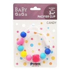 PUKU 藍色企鵝 Baby GaGa糖果安撫鍊, 色彩繽紛糖果造型 矽膠材質柔軟耐用 安全扣夾設計, 顏色隨機, 1條