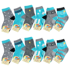 JY SOCKS 靴下屋 兒童款襪子12雙, 襪底有止滑顆粒, 藍色系, 3~6歲 15~18cm