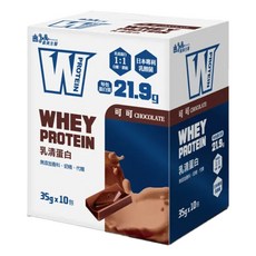 義美生醫 W PROTEIN 乳清蛋白飲 Set 10包, 分離濃縮乳清, 每包含21.9克蛋白質, 無添加香料奶精代糖, 可可口味, 350g, 1盒
