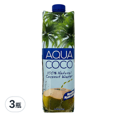 AQUA COCO 100%椰子水, 1L, 3瓶