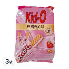 Kid-O 厚餡威化餅 草莓風味, 91g, 3袋