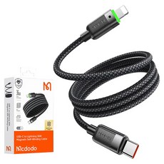Mcdodo 麥多多 Type-C-Lightning磁吸收納編織充電線, LED 36W/3A 快充線, 鋁合金外殼, 48支高密度編織, 1.2m, 黑色, 1條