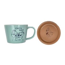 CHIP 'N' DALE 奇奇蒂蒂 馬克蓋杯, 陶瓷材質, 冰果色, 420ml, 杯子(10.4 x 7.6cm) + 盤子(10.6cm), 奇奇蒂蒂麻吉, 1組