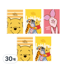 디즈니 푸우 미니 좌철 스프링 노트 40매, 랜덤 발송, 30개
