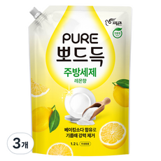 피죤 퓨어 뽀드득 주방세제 레몬향, 3개, 1.2L
