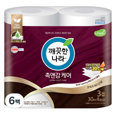깨끗한나라 촉앤감케어 천연펄프 3겹 고급롤화장지, 4롤, 6개