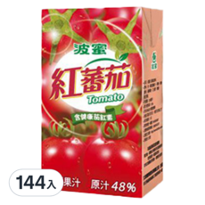 波蜜 紅番茄, 含健康茄紅素, 原汁48%, 250ml, 144入