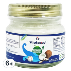 vietcoco 비정제 저온압착 엑스트라버진 코코넛오일, 6개, 200ml