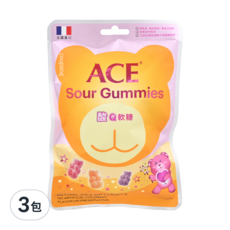 ACE 酸Q熊軟糖, 夾鏈袋小包裝, 無人工添加物, 多種水果風味, 44g, 3袋