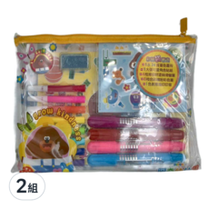 京甫 彩繪袋著走 阿奇幼幼園 Set, 內含24頁著色畫冊，可愛角色貼紙，8枝粉蠟筆，8枝彩色筆，創意印章, 2組