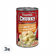 Campbell's 金寶 Chunky 雞肉花椰菜起司馬鈴薯濃湯，美國原裝進口，豐富大塊的雞肉、馬鈴薯,加熱即可食用, 533g, 3罐