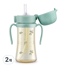 그로미미 유아용 PPSU 빨대컵, 올리브 피스타치오, 2개, 300ml