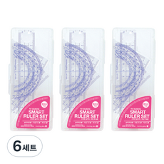 모닝글로리 스마트 삼각자 + 각도기 세트, 핑크, 6세트