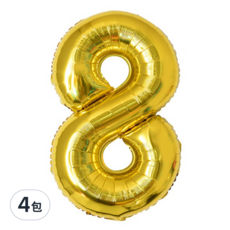 生活King 數字氣球 錫箔氣球 氣球佈置 32吋 鋁膜材質 生日派對 慶祝活動, 數字8 金色, 4包