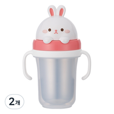 에디슨 프렌즈 흘림방지 이중 스텐 빨대컵2, 300ml, 2개, 흰토끼