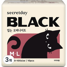 시크릿데이 블랙캣 입는 오버나이트, 중대형, 10매입, 3개