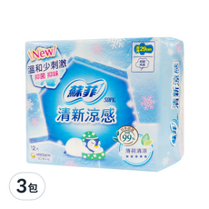SOFY 蘇菲 清涼薄荷 清新涼感衛生棉, 29cm, 12片, 3包