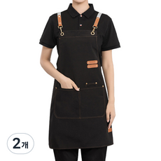 다퍼남 방수 캔버스 바리스타 앞치마, 블랙, 2개 블랙, 2개