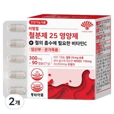 Dongwha Pharm 非血紅素鐵補鐵劑 25營養劑 鐵質吸收所需的維他命C 27g, 90片, 2個