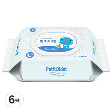 페넬로페 쁘띠비데 저자극 화장실용 물티슈 캡형, 46매, 6팩