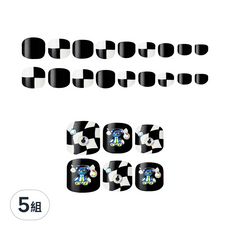 DASHING DIVA Magic Press 足部美甲貼, 黑白格紋熊, 簡約時尚, 方便使用, 黑白格紋熊款, 5組