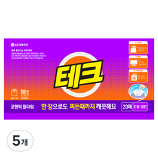 테크 간편 시트세제 일반드럼 겸용 로맨틱 플라워향, 20매입, 5개