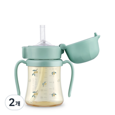 그로미미 유아용 PPSU 빨대컵, 올리브 피스타치오, 2개, 200ml