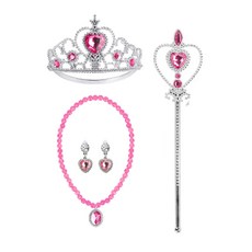 윰스 생일파티 용품 공주 티아라 + 요술봉 + 악세서리 세트, 로즈, 1세트