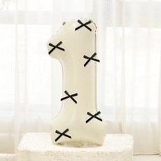 Mii Mii Party 緞帶大型數字氣球 100cm 1, 1個, 奶油黑