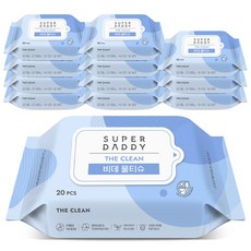 슈퍼대디 더클린 비데 물티슈 더클린 휴대용, 60g, 20개입, 12개